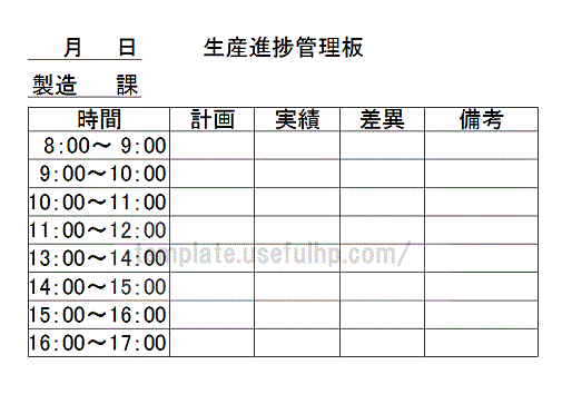 生産進捗管理板のテンプレート