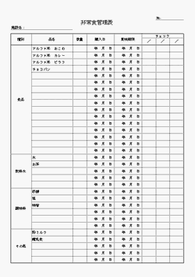 非常食管理表のテンプレート