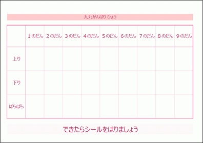 九九がんばり表 Excelで作成 無料ダウンロードテンプレート